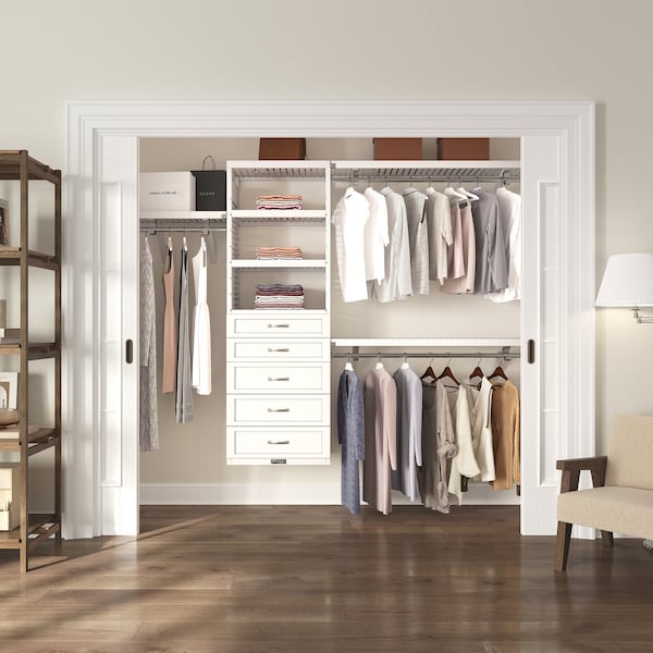 John Louis Home Solid Wood Walk-In Closet System with 5 Drawers White JLH-435 - main